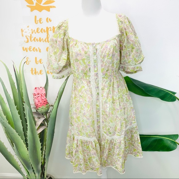 LOVE THE LABEL Square Neck Puff Sleeve Floral Mini Dress Size Large NWT - Picture 5 of 16